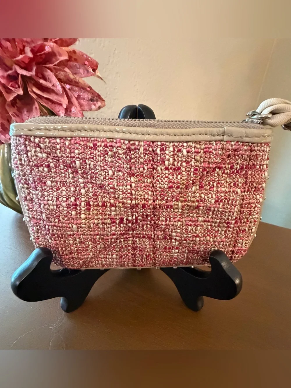 Brighton Pink Tweed Heart Wristlet Pouch